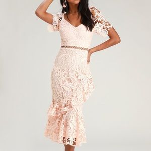 NWT Lulus Briarwood Blush Pink Lace Ruffled Midi Dress Size XL